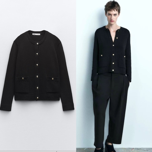 NWT Zara Knit Cardigan With Gold Button - Picture 1 of 16